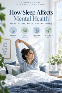 Wellness graphic about sleep, stress, mood and mental wellbeing for Tranquilla Wellness