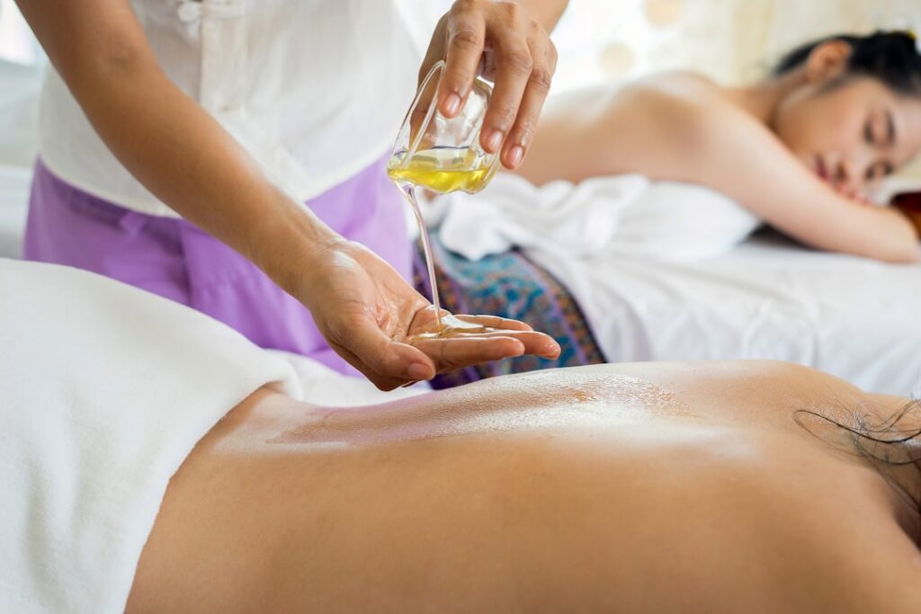 Professional massage therapy session in a wellness setting